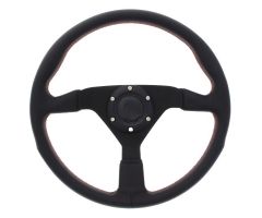 Steering wheel 350mm leather with red stitching deep 70 mm - #USR-SW-350-R